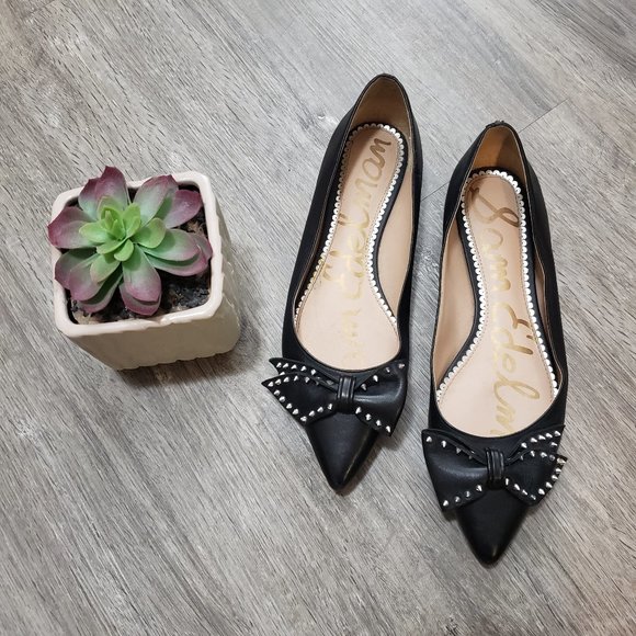 Sam Edelman Raisa Studded Ballerina Flat Sz 8 Pointed Toe Black Leather - Picture 1 of 10